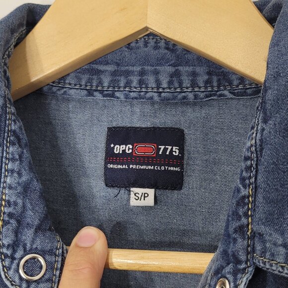 Vintage Blue Jeans Pockets Cotton Collared Slim Fit Button-Up Denim Shirt Small - Picture 11 of 14